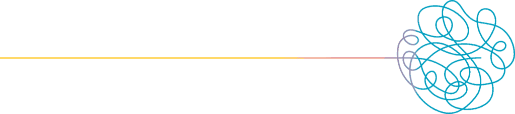 קו צהוב ישר עובר לסבך מורכב של לולאות כחולות, אפורות וורודות על רקע לבן, מהדהד את המסע של טיפול LI-CBT שבו שבילים מובנים הופכים לריקוד צבעוני של שיחה והבנה. | גליה גביש מטפלת LI-CBT ילדים, נוער ומבוגרים ומדריכת הורים