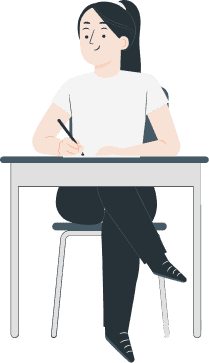 איור של אדם עם שיער ארוך יושב ליד שולחן, כותב על נייר בעט. | גליה גביש מטפלת LI-CBT ילדים, נוער ומבוגרים ומדריכת הורים