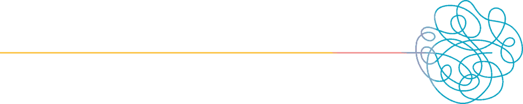 קו צהוב ישר הופך לורוד ואז מתחלף בשרבוט כחול ומפותל על רקע לבן. | גליה גביש מטפלת LI-CBT ילדים, נוער ומבוגרים ומדריכת הורים